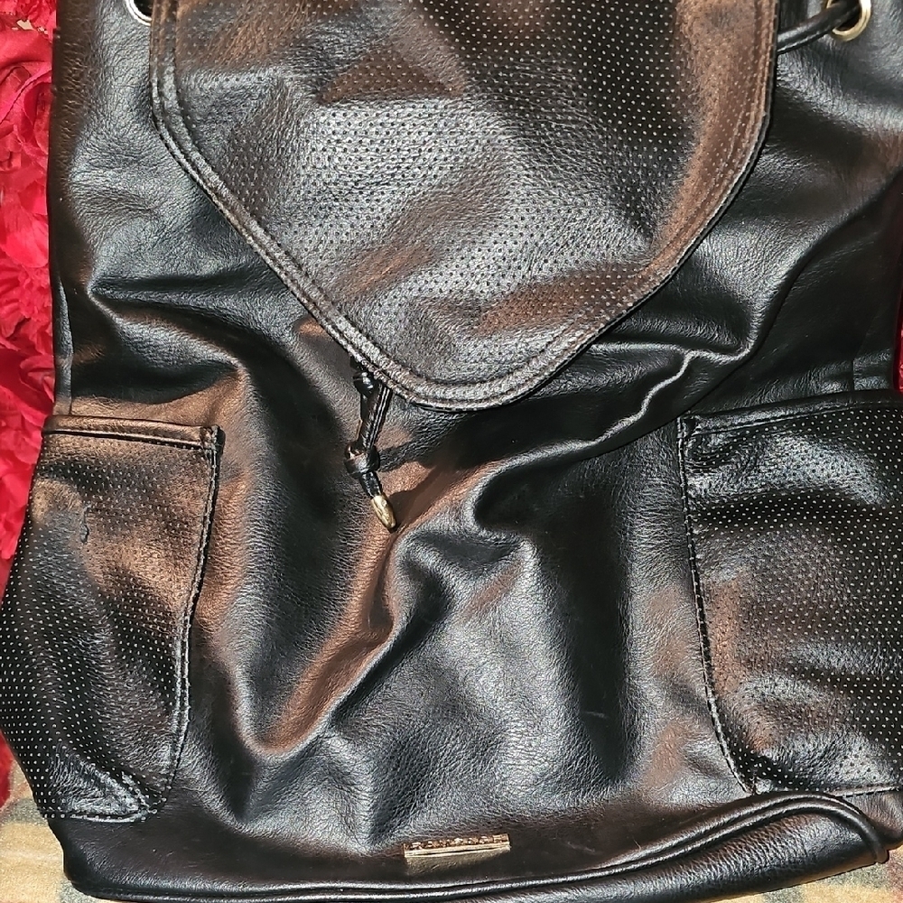 Rampage Women's Black Leather Look Backpack (Same Snap On Closure-Needs Fixing)